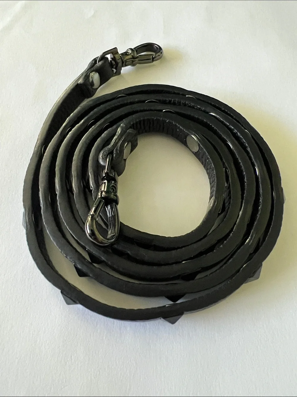 Bandolier Black Leather Crossbody Strap with Black Studs